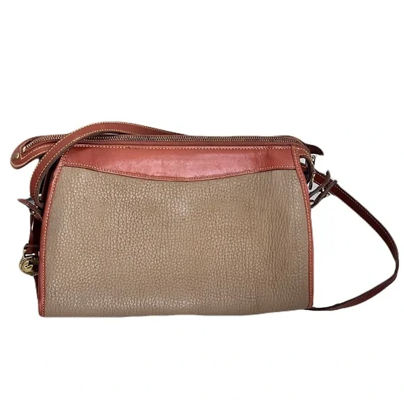 Vintage Dooney & Bourke Taupe Pebble Leather ‘Large Zip Top’ Crossbody Bag